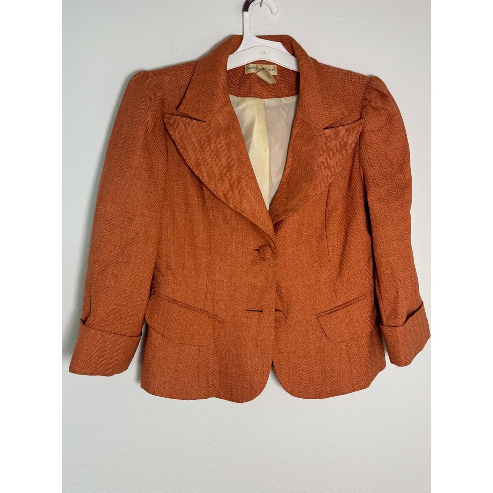 Worthington Womens Burnt Orange Herringbone Blazer Jacket‎ Puff Shoulder Size 6